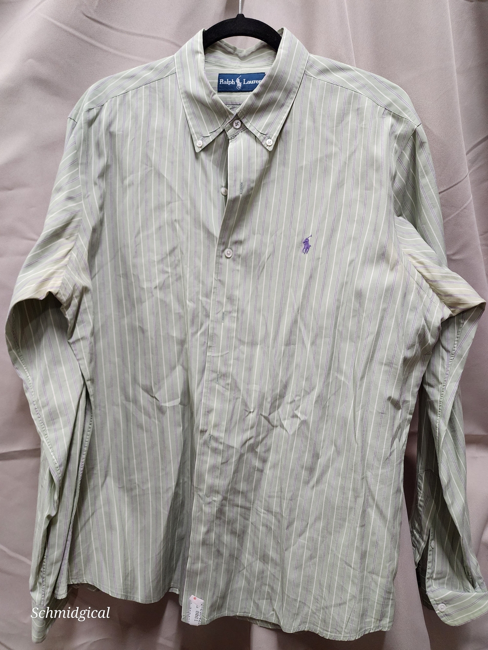 Ralph Lauren Men's Long-Sleeve Button-Down Shirt -‎ Light Green Striped